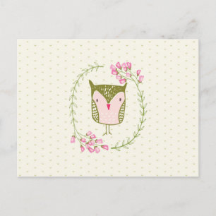 Carte Postale Cute Owl Floral Wreath and Hearts