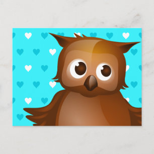 Carte Postale Cute Owl sur Blue Heart Motif Arrière - plan