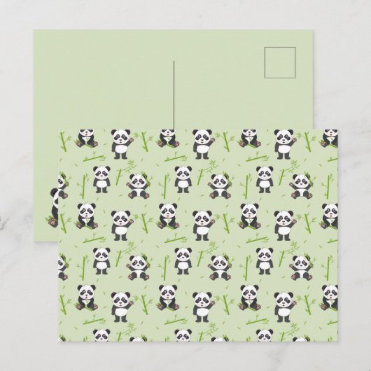 Carte Postale Cute Panda Bear Bamboo Kawaii Animals Pattern (Devant / Derrière)