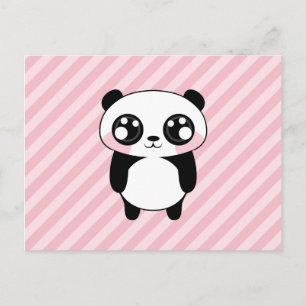 Carte Postale Cute Panda Bear Pink Stripes Arrière - plan