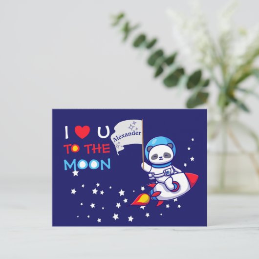 Carte Postale Cute Panda Bear Sur Rocket Ship Kids Personnalisé (Debout devant)