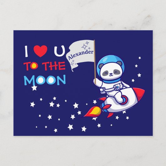 Carte Postale Cute Panda Bear Sur Rocket Ship Kids Personnalisé (Devant)