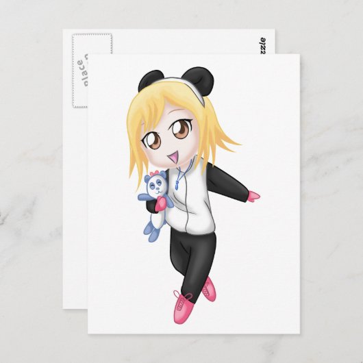 Carte Postale Cute Panda Girl (Devant / Derrière)