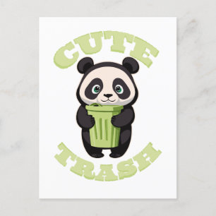 Carte Postale Cute Panda tient une poubelle