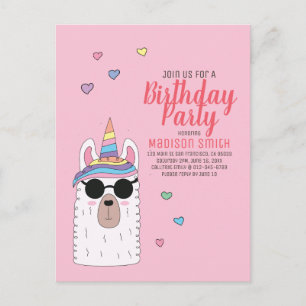 Carte Postale Cute Party Llamacorn Invitation Anniversaire