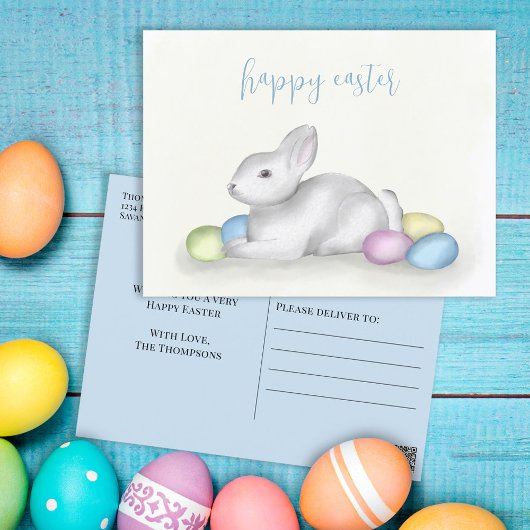 Carte Postale Cute Pastel Bunny Pâques Simple Vacances Classique