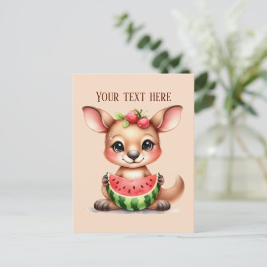Carte Postale Cute pastèque kangourou ajouter un message (Debout devant)