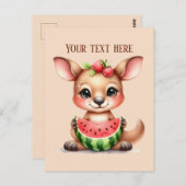 Carte Postale Cute pastèque kangourou ajouter un message (Devant / Derrière)
