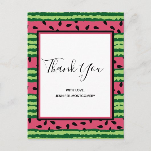 Carte Postale Cute pastèque Motif rose et Merci vert (Devant)