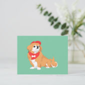 Carte Postale Cute Pekingese avec Casquette rouge et chien Bone  (Debout devant)