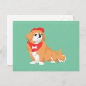 Carte Postale Cute Pekingese avec Casquette rouge et chien Bone  (Devant / Derrière)