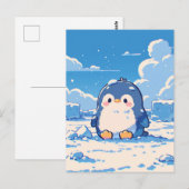 Carte Postale Cute Penguin Chick in Snowy Arctic Landscape (Devant / Derrière)