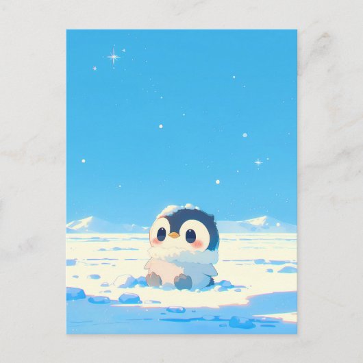 Carte Postale Cute Penguin Chick in Starry Arctic Landscape (Devant)