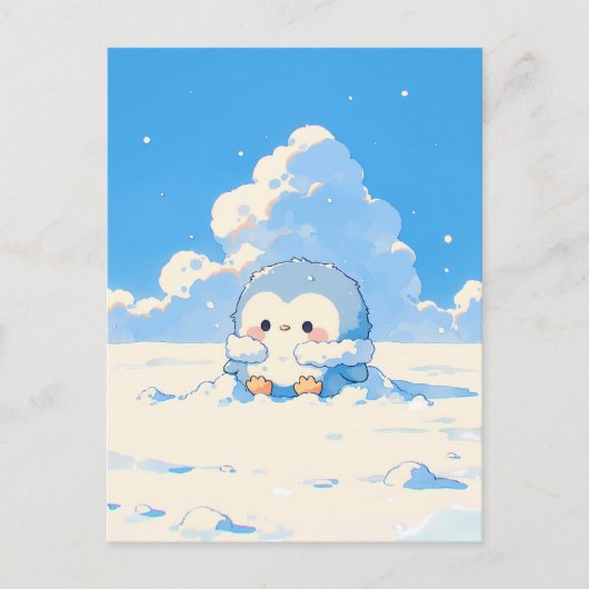 Carte Postale Cute Penguin Chick in Sunny Snowy Landscape (Devant)