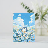 Carte Postale Cute Penguin in Blue Flower Meadow (Debout devant)