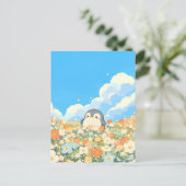 Carte Postale Cute Penguin in Orange Flower Meadow (Debout devant)