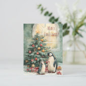 Carte Postale Cute penguins decorates Christmas tree, Christmas (Debout devant)