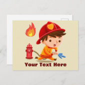 Carte Postale Cute Personnalisé Ajouter un nom Pompier (Devant / Derrière)