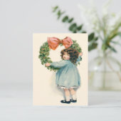 Carte Postale Cute Petite Fille Holly Wreath Pink Bow (Debout devant)