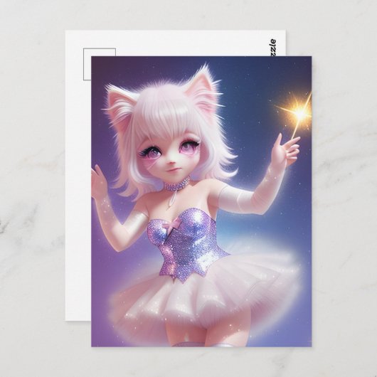 Carte Postale Cute Pink AI généré danse de ballet de chat (Devant / Derrière)