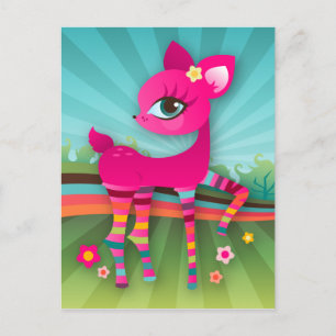 Carte postale Cute Pink Deerie in Rainbow Stocking