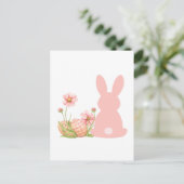 Carte Postale Cute Pink Easter Bunny with Spring Flowers (Debout devant)