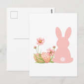 Carte Postale Cute Pink Easter Bunny with Spring Flowers (Devant / Derrière)
