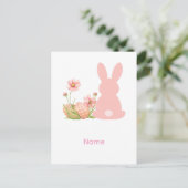 Carte Postale Cute Pink Easter Bunny with Spring Flowers (Debout devant)