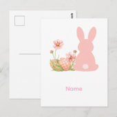 Carte Postale Cute Pink Easter Bunny with Spring Flowers (Devant / Derrière)