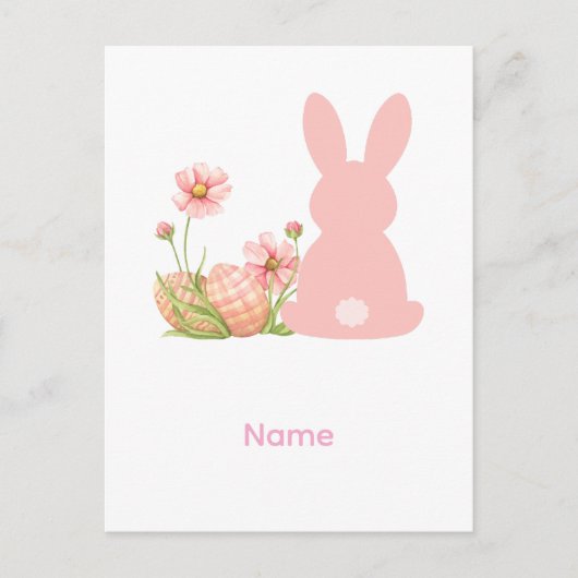 Carte Postale Cute Pink Easter Bunny with Spring Flowers (Devant)