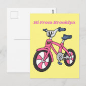 Carte Postale Cute pink kids bicycle cartoon illustration (Devant / Derrière)