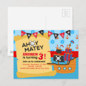 Carte Postale Cute Pirate bateau buny Baby boy Anniversaire (Devant / Derrière)