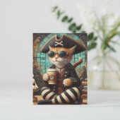 Carte Postale Cute Pirate Cat avec Café (Debout devant)