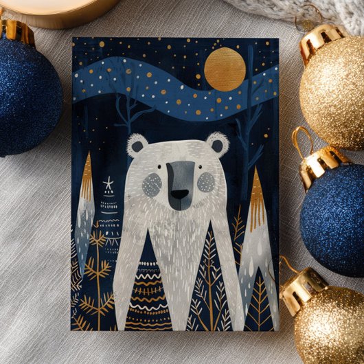 Carte Postale Cute Polar Bear Winter Scenery Nordic Christmas 
