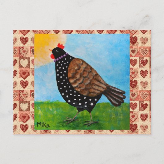 Carte Postale Cute Polka dot Black Chicken Hen Country Farm (Devant)