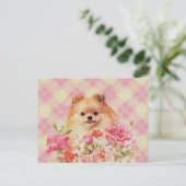 Carte Postale Cute Poméranian German Spitz with Flowers (Debout devant)