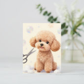Carte Postale Cute Poodle Grooming Bubbles Scissors  (Debout devant)