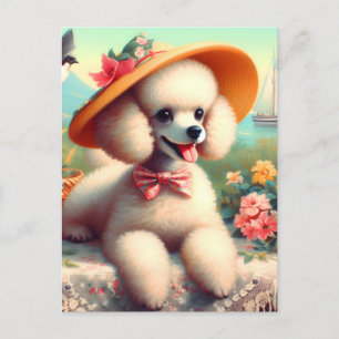Carte Postale Cute Poodle peinture Vintage