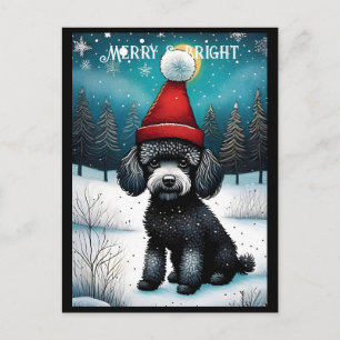Carte Postale Cute Poodle Snowy Meadow Père Noël Chiot Noël