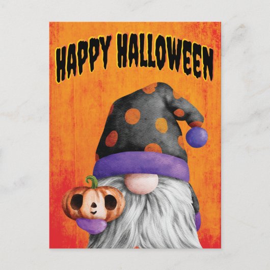 Carte Postale Cute Pumpkin Gnome Joyeux Halloween (Devant)