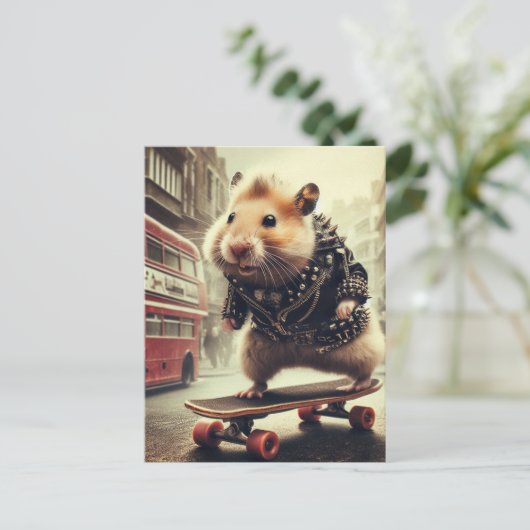 Carte Postale Cute Punk Skateboard Hamster Doubledecker Bus (Debout devant)