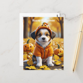 Carte Postale Cute Puppy en Amoureux de les chiens Citrouille d'
