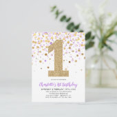 Carte Postale Cute Purple Gold Parties scintillant Confetti 1er (Debout devant)