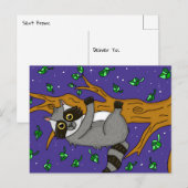 Carte Postale Cute Raccoon dans l'arbre, juste dire Bonjour (Devant / Derrière)