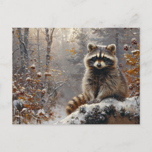 Carte Postale Cute Raccoon pendant la peinture à l'huile d'hiver
