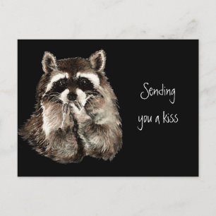 Carte Postale Cute Raccoon souffle des baisers Envoie un baiser 