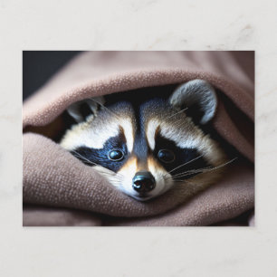 Carte Postale Cute Racoon niché dans une couverture souple