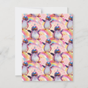 Carte Postale Cute Rainbow Penguins et Stars Motif