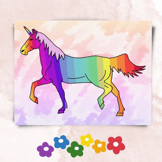 Carte Postale Cute Rainbow Unicorn Anniversaire Fête Invitation