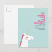 Carte Postale Cute Rainbow Unicorn Anniversaire Fête Invitation (Devant / Derrière)